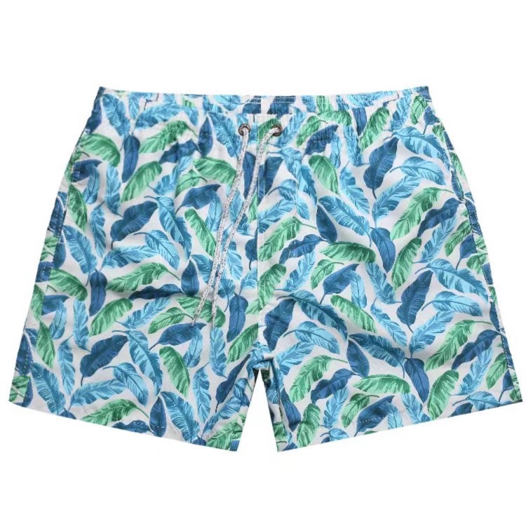 Custom tropical leaf private label beach shorts